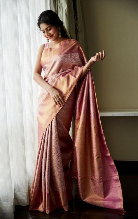 Pink Jacquard Weaving kanjavaram saree worn by Sai Pallavi with price Bridal Sarees South Indian, Simple Saree Designs, Sai Pallavi, Silk Sarees With Price, Saree Poses, Indian Look, Simple Sarees, Silk Saree Blouse Designs, Blouse Saree