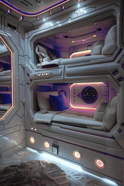 Spaceship Room Concept Art, Space Travel Aesthetic, Spaceship Interior Bedrooms, Starfield Aesthetic, Sci Fi Bedroom, Spaceship Room, Futuristic Laboratory, Spaceship Aesthetic, Futuristic Rooms