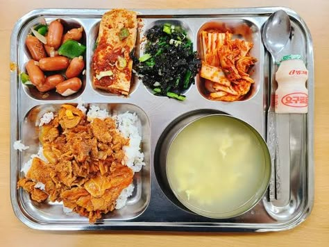 Korean School Food, Korean School Lunch, Korean Lunch, Daycare Meals, Japan Street Food, Cafeteria Food, Korean School, Food Korean, Jewelry For Girls