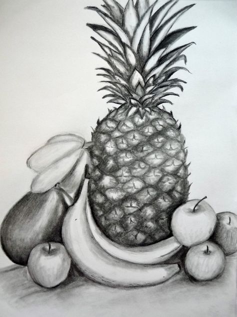 How To Draw a Still Life Composition Still Life And Nature Drawing, Still Life Ideas Drawing Art Students, Still Life Drawing Fruit, Still Life Fruit Drawing, Fruit Drawing Pencil, Object Sketching, Fruits Sketch, Sketch Fruit, Draw Fruit