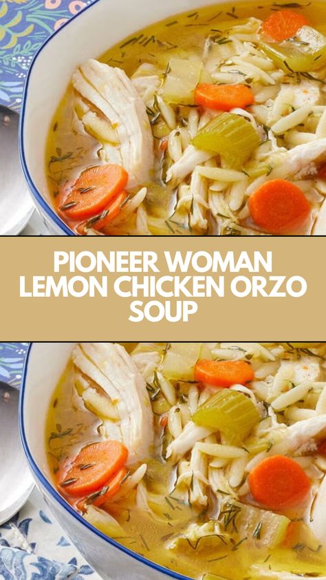 This delicious Pioneer Woman Lemon Chicken Orzo Soup is a quick and easy meal that’s perfect for busy weeknights. Packed with tender chicken and fresh vegetables, it features a creamy, zesty broth that warms you from the inside out. Use common pantry ingredients to make it your own, and enjoy the comforting flavors! Lemon Chicken Orzo Soup Pioneer Woman, Lemon Chicken And Orzo Soup, Easy Chicken Orzo Soup, Lemon And Rice Soup, Lemony Chicken And Orzo Soup, Lemon Chicken Orzo Soup Damn Delicious, Slow Cooker Lemon Chicken Orzo Soup, Chicken Soup Rotisserie Easy, Lemon Rice Soup Crock Pot