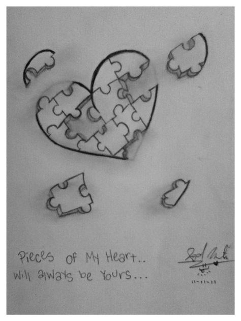 Puzzle Drawing, Drawings With Meaning, Drawings For Boyfriend, Meaningful Drawings, Heart Drawing, Pencil Art Drawings, Art Drawings Sketches Creative, Be The One, Creative Drawing