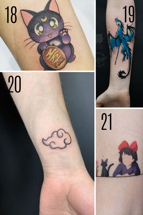 Kick Ass Anime Tattoo Ideas - Characters, Symbols, + Designs - TattooGlee Anime Wrist Tattoo, Anime Tattoo Ideas Symbols, Anime Style Tattoos, Cute Anime Tattoos, Anime Inspired Tattoos, Small Anime Tattoos Ideas, Anime Tattoos Ideas, Anime Tats, Small Mermaid Tattoo