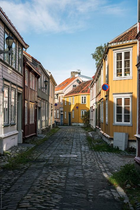 Alley in Trondheim, Norway by Luca Pierro for Stocksy United Trondheim, Nature, Bonito, Norway Trondheim, Norway Aesthetic, Scandinavian Life, Scandi Summer, European Bucket List, Trondheim Norway