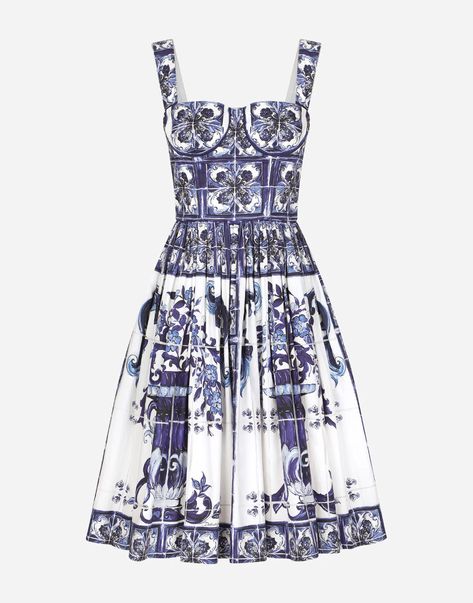 Bustiers, Couture, Majolica Print, Bustier Midi Dress, Printed Short Dresses, Dolce Gabbana Dress, Blue Dress Casual, Bustier Dress, Modieuze Outfits