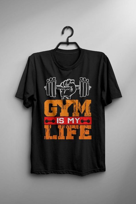 gym is my life- T-Shirt Design For a gym Lover. #gym #gymlover #gymt-shirt #t-shirtdesignforagymlover Gym Lover, Hoodies Aesthetic, Unique T Shirt Design, Sweatshirts Quotes, Sweatshirt Outfit, Statement Tees, A Gym, Gym Shirts, Gym Wear