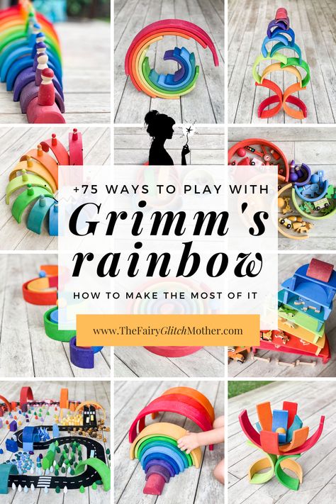 Montessori, Grimms Pastel Rainbow Ideas, Rainbow Stacking Toy Ideas, Rainbow Wooden Toys, Grimms Toys Ideas, Grimms Building Ideas, Rainbow Blocks Activities, Grimms Rainbow Ball Run, Wooden Rainbow Stacker Ideas