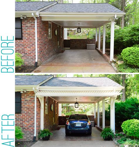 Building A Garage Or Carport Pergola | Young House Love Carport Addition, Carport Makeover, Carport Modern, Building A Carport, Modern Carport, Garage Extension, Garage Paint, Garage Pergola, Carport Plans