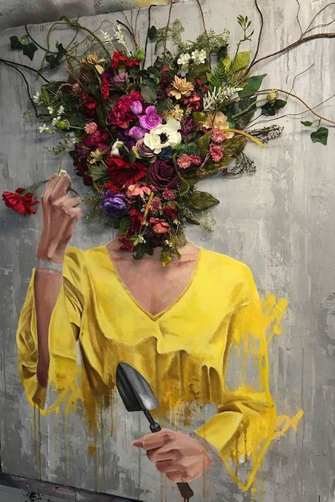 The self-taught artist known simply as Sage creates surreal portraits that replace human heads with flowers. Urbane Kunst, Art Alevel, Surreal Portrait, Kunst Inspiration, Soyut Sanat Tabloları, Seni Cat Air, Simple Acrylic Paintings, Lukisan Cat Air, Unique Paintings