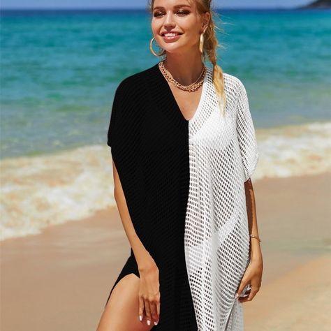 Beach Hollow Out Tops Cover-Up Knit Bikini Over-Blouse 👉🏽👉🏽 https://nuel.ink/yHe0GE Sizzle in style this summer! 🔥👗 Claim $20 off $100+ AND free shipping💥💥💥 #FashionSale #SummerVibes #womenswimmingsuit #womenswimming #swimsuits #fyp Beach Coverup Dress, Crochet Cover Up, Swimsuit Cover Ups, Beach Look, Beach Covers, Cover Up Dress, Swimsuit Cover, Black & White, Black Blouse