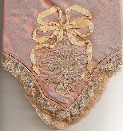 corner detail Old Pink, Ribbon Art, Vintage Handkerchiefs, Linens And Lace, Ribbon Work, Silk Ribbon Embroidery, Antique Linens, Antique Lace, Lace Flowers