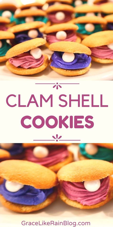 Clam Shell Cookies - Grace Like Rain Blog Clam Cookies, Clam Shell Cookies, Apple Pie Cheesecake Bars, Shell Cookies, Stovetop Appetizers, Seashell Cookies, Homemade Snacks Recipes, Flavored Ice Cubes, Easy Buttercream Frosting