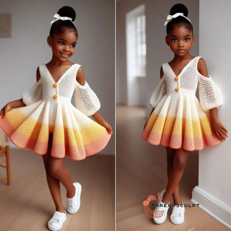 CROCHET PATTERNS AND INSPIRATION | Little fashionista rocking her crochet outfit with a touch of sweetness and a sprinkle of charm!💕 #crochetdress #crochetcuteness… | Instagram Crochet Tiered Dress, Crochet Dress For Girl, Crochet Dress Kids, Cute Crochet Outfits, Crochet Dress For Kids, Crochet For Children, Crochet Baby Pants, Yarn Clothes, Crochet Dress Girl