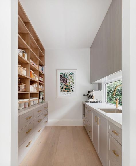 From kitchen to pantry! We loved setting up and organising this stunning butlers pantry that we recently designed for our gorgeous clients… | Instagram Scullery Ideas Layout, Scullery Pantry, Butlers Pantry Ideas Layout, Scullery Ideas, Kitchen Butlers Pantry, Pantry Layout, Pantry Laundry Room, Pantry Room, Beach Street