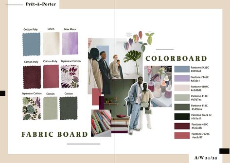 Gardenery on Behance Fashion Collection Inspiration Board, Color Board Fashion, Fashion Color Board, Design Moodboard Inspiration, Fashion Design Layout, Fabric Swatches Board, Fashion Collection Portfolio, Fashion Moodboard Layout, Fashion Layout Design