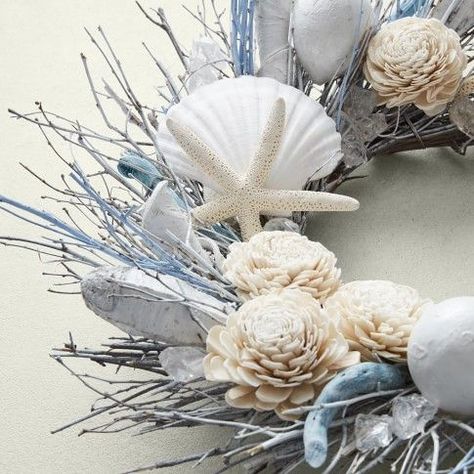 Live Wreath, Living Wreath, Decorative Eggs, Coastal Wreath, Seashell Projects, Nautical Wreath, Salt Wash, Table Setting Inspiration, Beach Wreath