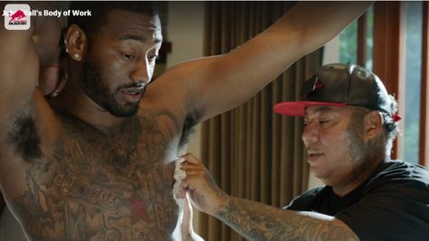 John Wall Talks Tattoos With Red Bull John Wall, Wall Tattoo, Washington Wizards, Red Bull, Nba, Baseball Cards, Tattoos, Wall, Red