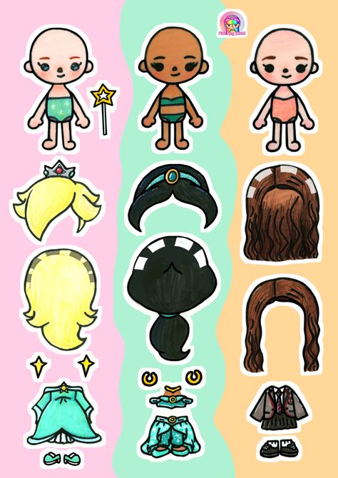 Paper Dolls Book Free Printable Toca Boca, Toca Boca Doll Paper, Pink Ping World Paper Doll, Toca Boca Paper Doll Printable, Toca Boca Paper Doll House, Cute Paper Dolls, Toca Boca Paper Doll, Cute Paper Doll, Princess Paper Dolls Printable