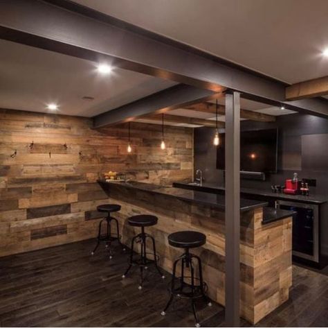 85 Epic Basement Bar Ideas - Chaylor & Mads Basement Bar Cabinets, Lattice Ceiling, Industrial Barstools, Cool Basement Ideas, Basement Bar Plans, Basement Bar Design, Basement Bar Ideas, Rustic Basement, Bar Plans