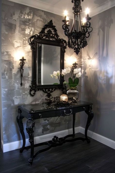 Gothic Bedroom Furniture, Gothic Bedrooms, Entryway Table Decor Ideas, Gothic Decor Bedroom, Gothic Interior, Entry Table Decor, Victorian Bedroom, Entryway Table Decor, Table Decor Ideas