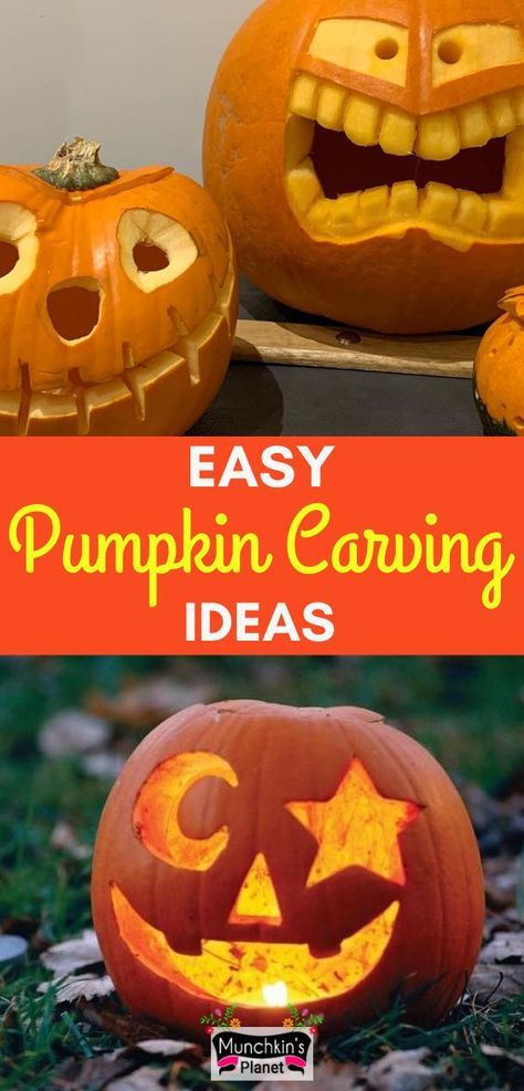 How to carve a pumpkin for Halloween. Here you’ll find simple and easy tutorial to make classic jack-o'-lantern design pattern step by step. Creative ideas for pumpkin carving in this simple guide. #pumpkincarving #jackolantern #halloweendecoration Easy Pumpkin Carving Patterns, Unique Pumpkin Carving, Easy Pumpkin Carving Ideas, Diy Pumpkin Carving, Unique Pumpkin Carving Ideas, Funny Pumpkin Carvings, Monster Faces, Cute Pumpkin Carving, Pumpkin Cravings