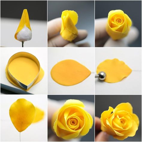 Fondant Cakes Designs, Easy Fondant Cakes Designs Ideas, Fondant Roses Easy, Gumpaste Flower Cake, Easy Fondant Decorations, Clay Flower Art, Fondant Rose Tutorial, Fondant Cake Tutorial, Novelty Cake