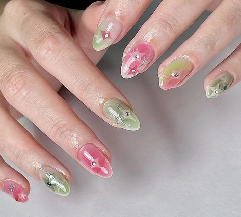 Green Nail Art, Hippie Nails, Airbrush Nails, Plaid Nails, Pretty Gel Nails, Cute Gel Nails, Japanese Nails, Soft Nails, Kawaii Nails