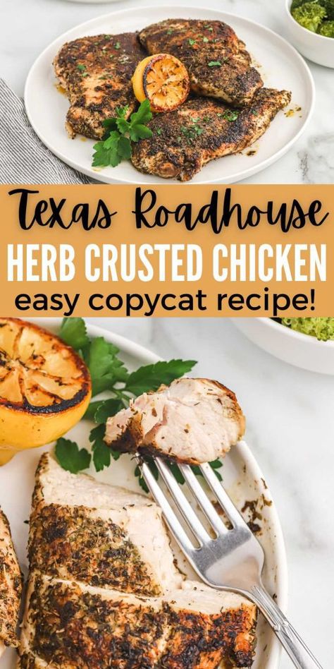 Healthy Herb Chicken Recipes, Melting Pot Herb Crusted Chicken, Essen, Herb Crusted Baked Chicken, Cheesecake Factory Herb Crusted Chicken, Copycat Texas Roadhouse Chicken, Roasted Chicken Breast Recipes Healthy, Savory Chicken Seasoning, Easy Roasted Chicken Breast Recipes