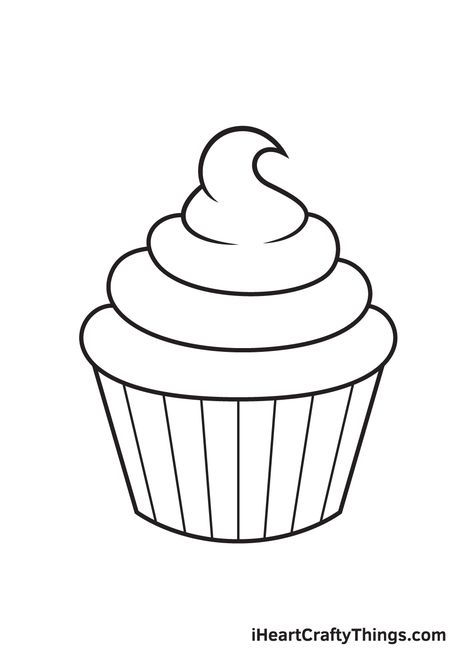 Cupcake Drawing Easy, Simple Cupcake Decorating Ideas, Muffin Drawing, Draw A Cupcake, Muffin Clipart, Cute Cupcake Drawing, Food Drawing Easy, Drawing Cup, Cupcake Decorating Ideas