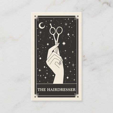 Hairdresser Cards Business, Hairdresser Business Cards Ideas, Stylist Business Cards Hairstylists, Hair Stylist Business Cards Ideas, Tarot Card Business Card, Business Cards For Hairstylist, Witchy Business Cards, Gothic Business Cards, Tarot Business Cards