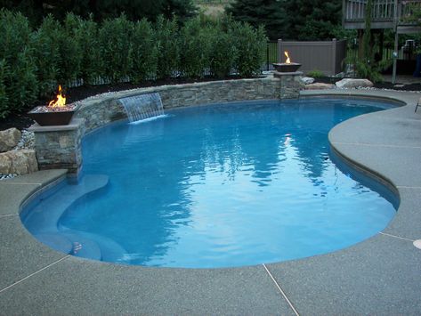 Sheer Descent Waterfall, Casa Rock, Inground Pool Landscaping, Dream Backyard Pool, Fiberglass Pool, Pools Backyard Inground, Fiberglass Swimming Pools, Pool Renovation, Pool Remodel