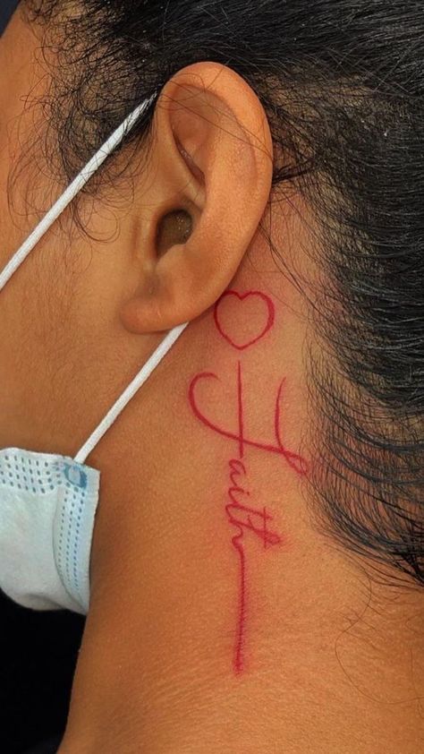 Pink Ink Tattoo Writing, Behind The Ear Tattoo Ideas Red, Behind The Ear Tattoo Ideas Black Women, Cute Thigh Tattoos, Tattoo Amor, Small Neck Tattoos, Behind Ear Tattoos, Goals Videos, Side Neck Tattoo