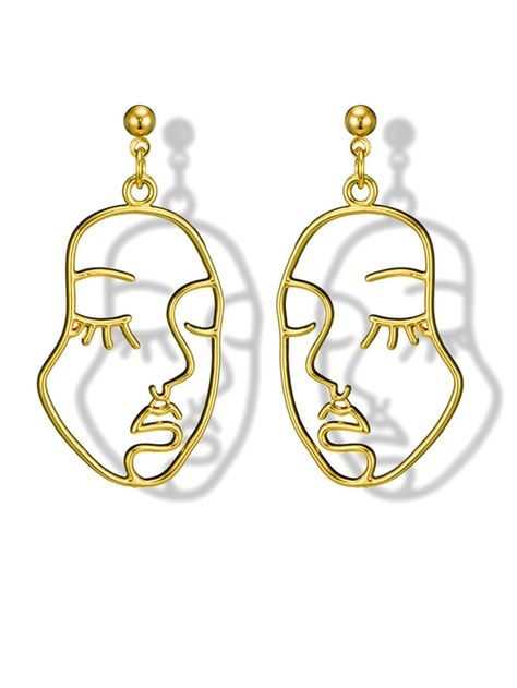 Hollow Face Design Drop Earrings 1pair | SHEIN USA Geometric Face, Hollow Earrings, Winter Typ, Metallic Jeans, Abstract Earrings, Gold Face, Jean Large, Face Earrings, Jeans Cargo