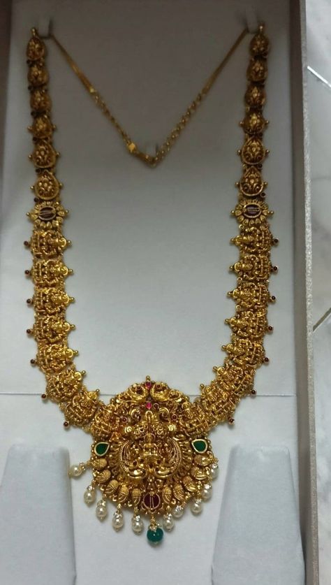 65 Grams Gold Haram Designs, 100grams Gold Haram Designs, Lakshmi Haram Designs Gold Latest, Light Weight Long Haram Gold, One Gram Gold Jewellery With Price, Gold Long Haram Designs In 40 Grams, Nakshi Haram Designs, 25 Grams Gold Necklace Designs, Long Chain Necklace Gold Indian