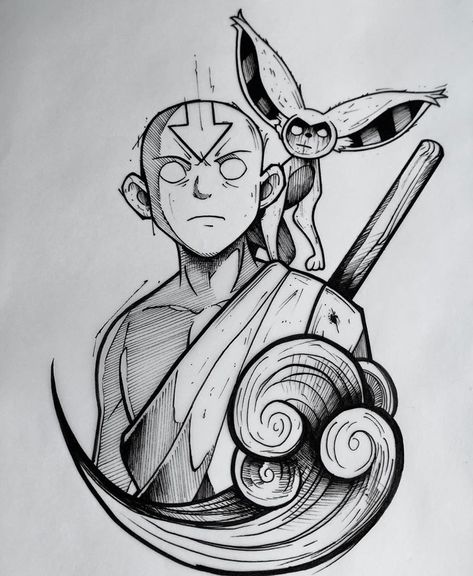 the last airbender Tattoo Cartoon, Avatar Tattoo, Cartoon Avatar, Avatar The Last Airbender Art, Cartoon Tattoos, Anime Tattoos, American Traditional, Aang, Cool Art Drawings