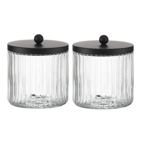 PRICES MAY VARY. Stylish: The 2-Pack Glass Q-tip Holder Dispenser Set features a stylish combination of clear-colored glass and black metal lids, designed to organize and store cotton balls, swabs, round pads, and floss picks. Convenient: Suitable for bathroom canister storage organization and vanity makeup organization, providing a convenient solution to keep everyday essentials at your fingertips. Fashionable: The clear transparent glass material adds a touch of fashion, allowing you to easily Amazon Bathroom Decor, Vanity Makeup Organizer, Q Tip Holder, Bathroom Canisters, Dental Floss Picks, Floss Picks, Makeup Organization Vanity, Vanity Makeup, Storage Canisters