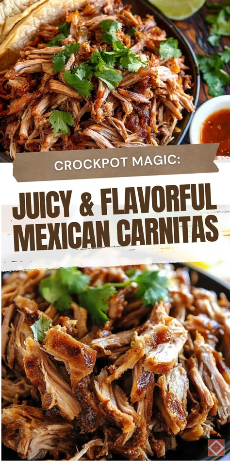 Elevate your slow cooker game with this juicy and flavorful carnitas recipe. This Mexican pulled pork is easy to make and perfect for any occasion. Save this pin to your slow cooker recipes collection and click for the full recipe and step-by-step instructions. Impress your friends with a dish that’s both simple to prepare and bursting with authentic flavor. Authentic Carnitas Recipe Crockpot, Crock Pot Pork Tacos Carnitas, Crockpot Pork For Tacos, Pork Dishes For A Crowd, Mexican Pork Carnitas Slow Cooker, Mexican Pork Butts In The Crock Pot, Crock Pot Pork Carnitas Slow Cooker, Mexican Pulled Pork Slow Cooker, Mexican Food Recipes With Pork