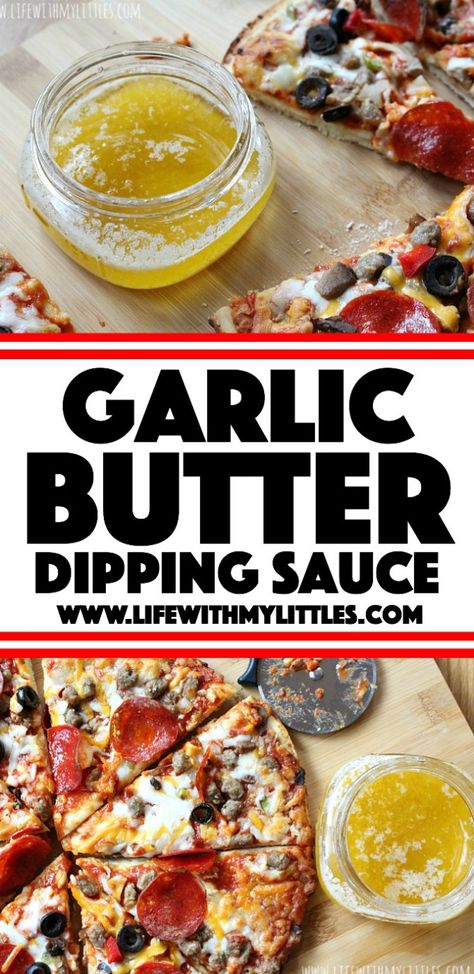 This garlic butter dipping sauce is the perfect dip or side for your pizza party! It's not greasy and not too garlicky like some dips. And it only takes three ingredients! Garlic Butter Dipping Sauce, Garlic Sauce For Pizza, Pizza Dipping Sauce, Sauce For Pizza, Butter Dipping Sauce, Make Garlic Butter, Seafood Dinner Recipes, Homemade Garlic Butter, Garlic Pizza