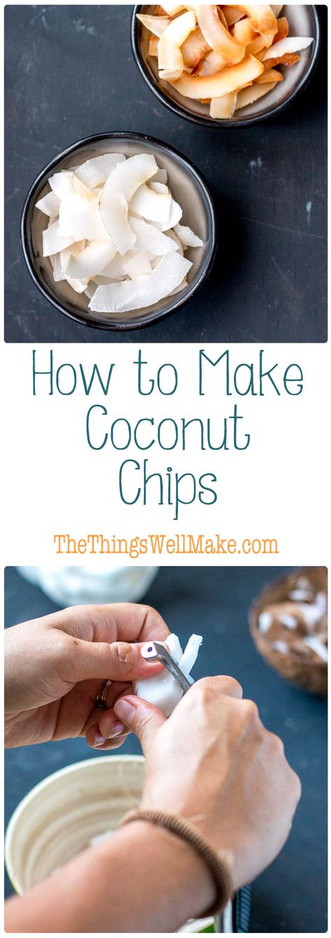 Making coconut chips from a fresh coconut is easier than it looks! Find out how to make coconut chips and toasted coconut chips. Coconut Chips Recipe Snacks, How To Make Coconut Flakes, Recipes With Fresh Coconut, Fresh Coconut What To Do With A, Fresh Coconut Recipes, Fresh Coconut Recipe, Coconut Chips Recipe, Coconut Ideas, Toasted Coconut Chips