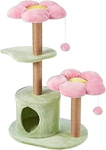 Erinnyees Flower Cat Tree, 38" Cat Tower with Scratching Post, Cute Cat Condo House with Dangling Ball for Kittens and Small Indoor Cats, Multi-Level Pet Play Climbing Stand Diy Cat Toys Easy, Flower Cat Tree, Small Cat Tree, Flower Bushes, Condo House, Cat Tree House, Pet Play, Flower Cat, Cat Trees