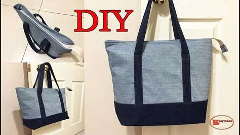 YouTube Making Bags Tutorial, Tote Bag With Zipper Pattern Free, Large Tote Bag Pattern Free, Zippered Tote Bag Tutorial, Large Tote Bag Pattern, Tote Bag Sewing Tutorial, Diy Jean Bag, Zipper Sewing, Recessed Zipper