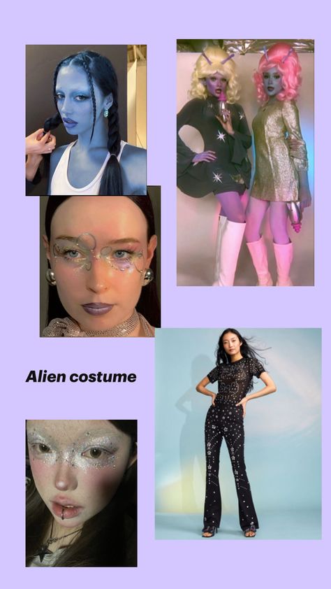 It girl aesthetic Halloween costume Pinterest girly alien Glitter Alien Costume, Doja Cat Alien Costume, Martian Halloween Costume, 80s Alien Aesthetic, 60s Alien Costume, Aesthetic Alien Costume, Alien Costume Silver, Girlie Halloween Costumes, Ailen Costume