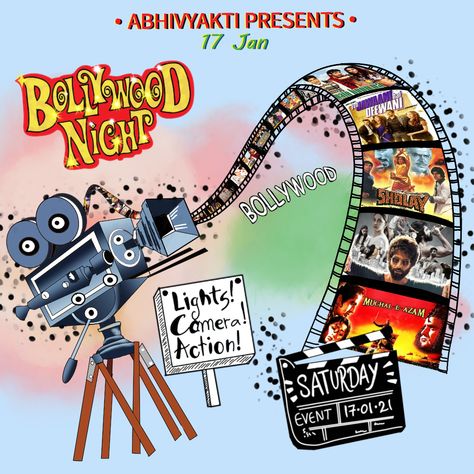 Poster for society run bollywood marathon night Bollywood Night Poster, Freshers Day, Farewell Ideas, Bollywood Night, Bollywood Poster, Bollywood Retro, Bollywood Theme, Bollywood Party, Bollywood Posters