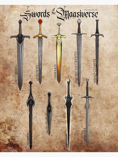 "Swords of the Maasiverse" Photographic Print for Sale by destradaaa Starsword Crescent City Tattoo, Bryce Tattoo Crescent City, Small Throne Of Glass Tattoo, Galán Ashryver, Sjm Crossover, Acotar Characters, Book Inspired Tattoos, Book Tattoos, Sarah Maas