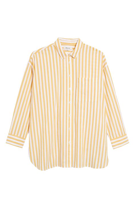 Madewell The Signature Poplin Springy Stripe Oversize Button-Up Shirt available at #Nordstrom Yellow Striped Shirt, January 2023, Yellow Stripes, Poplin Shirt, Trim Detail, Oversized Shirt, Striped Shirt, World Of Fashion, Wardrobe Essentials