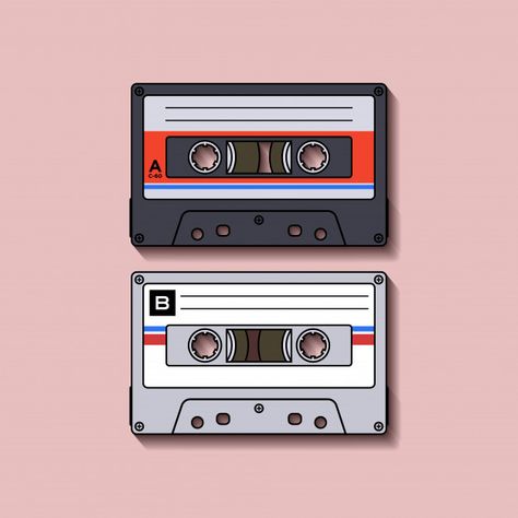 Casette Tape Illustration, Casette Drawings, Retro Music Illustration, Cassette Tape Illustration, Casette Illustration, 90s Illustration Retro, Cassete Tape Aesthetic, Cassette Tape Drawing, Music Design Ideas