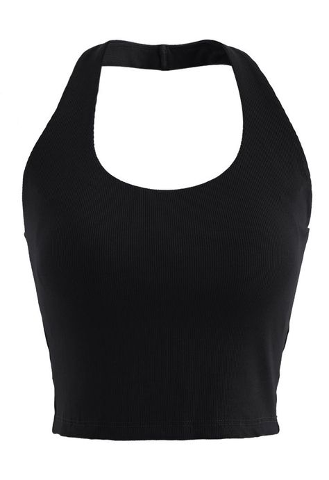 Crop Tops V Neck, Fitted Tops Outfit, Baddie Tops, Black Tops For Women, Black Party Tops, Halter Neck Tops, Black Bra Top, Cropped Halter Top, Ribbed Halter Top