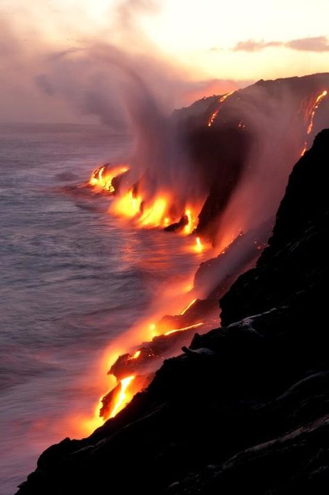 Active lava flows touching the ocean in Hawaii Lava Flow, Alam Yang Indah, Big Island, Pretty Places, Kauai, Tahiti, Honolulu, The Coast, Oahu