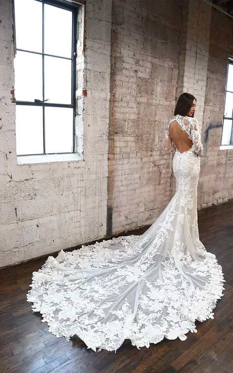 Lace High-Neck Wedding Dress with Long Sleeves - Martina Liana Wedding Dresses High Neck Lace Wedding Dress, Martina Liana Wedding Dress, Sweetheart Bridal, Wedding Dress With Long Sleeves, High Neck Wedding Dress, Neck Wedding Dress, Martina Liana, Essense Of Australia, Kleinfeld Bridal