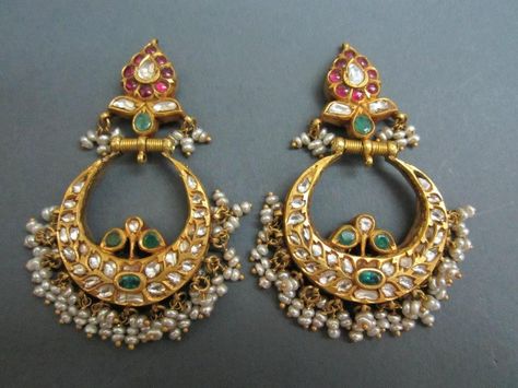 Bali Earrings Gold, Chand Bali Earrings Gold, Chand Bali Earrings, Chand Bali, Bali Earrings, Chandbali Earrings, Antique Jewelry Indian, Indian Jewellery Design, Kundan Earrings